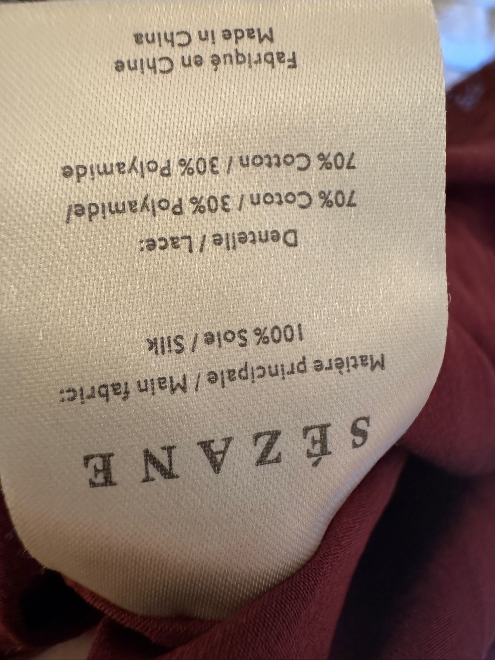 Sezane Silk Burgundy Lace-Trim Blouse - Picture 2 of 9